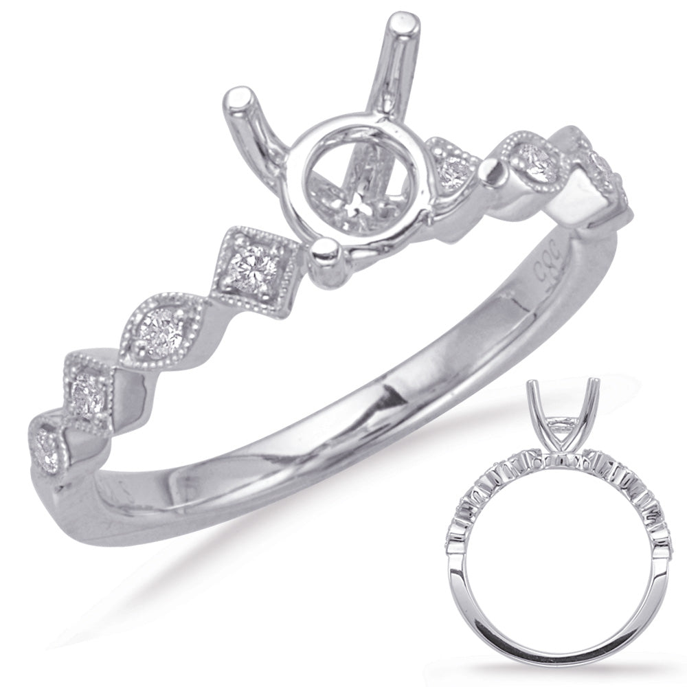 This Engagement Ring  is available in 14K White Gold. There are a total of 8 stones. There are Rounds with a total carat weight of 0.1 set in a Micro Prong setting.