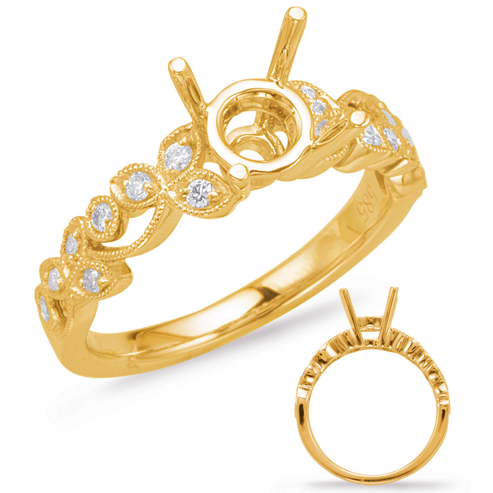 This Engagement Ring  is available in 14K Yellow Gold. There are a total of 16 stones. There are Rounds with a total carat weight of 0.18 set in a Bezel Set|Micro Prong setting.