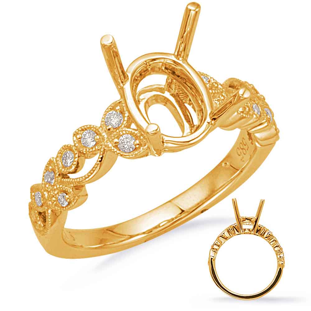 This Engagement Ring  is available in 14K Yellow Gold. There are a total of 16 stones. There are Rounds with a total carat weight of 0.17 set in a Bezel Set|Micro Prong setting.