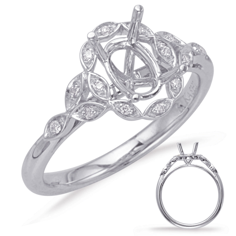 This Engagement Ring  is available in 14K White Gold. There are a total of 14 stones. There are Rounds with a total carat weight of 0.07 set in a Micro Prong setting.