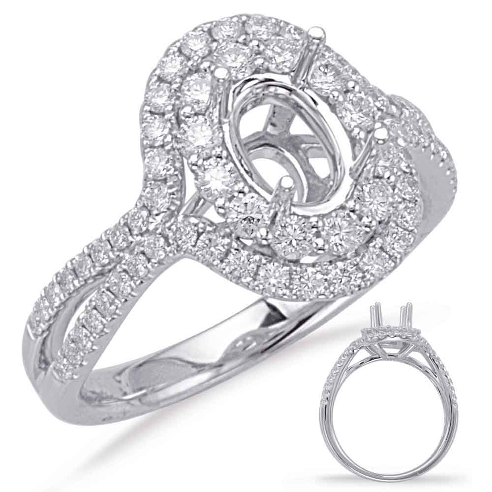 This Engagement Ring  is available in 14K White Gold. There are a total of 68 stones. There are Rounds with a total carat weight of 0.7 set in a Micro Prong|Shared Prongs setting.