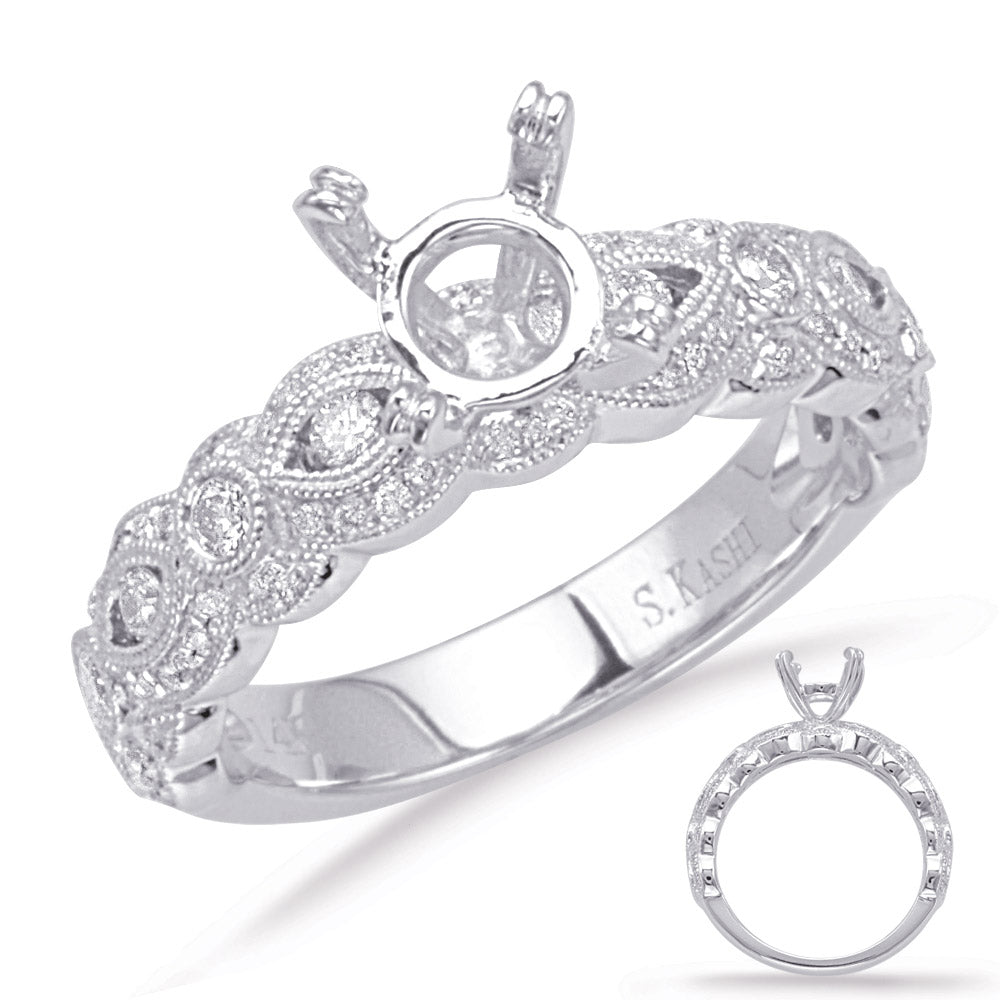 This Engagement Ring  is available in 14K White Gold. There are a total of 76 stones. There are Rounds with a total carat weight of 0.4 set in a Bezel Set|Channel Set|Micro Prong setting.