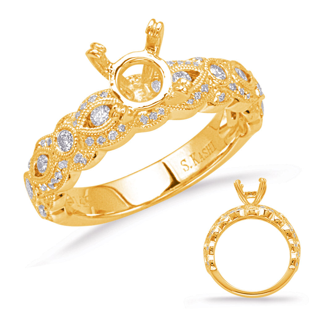This Engagement Ring  is available in 14K Yellow Gold. There are a total of 76 stones. There are Rounds with a total carat weight of 0.4 set in a Bezel Set|Channel Set|Micro Prong setting.