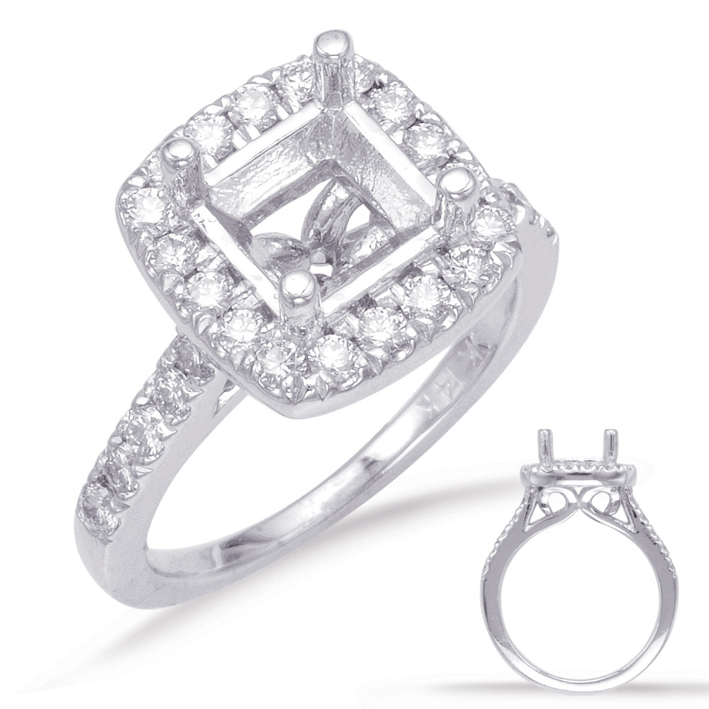 This Engagement Ring  is available in 14K White Gold. There are a total of 28 stones. There are Rounds with a total carat weight of 0.64 set in a Micro Prong|Shared Prongs setting.