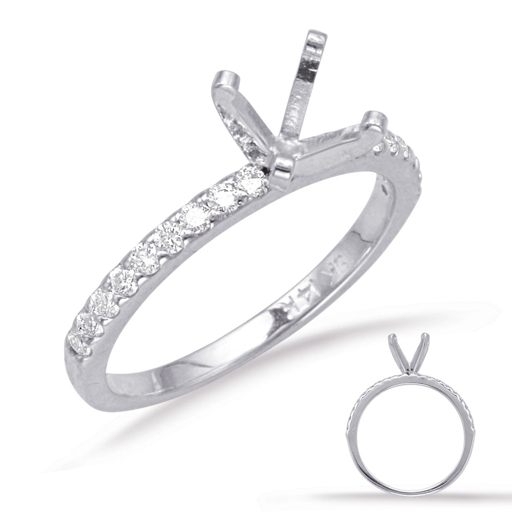 This Engagement Ring  is available in 14K White Gold. There are a total of 18 stones. There are Rounds with a total carat weight of 0.29 set in a Micro Prong|Shared Prongs setting.