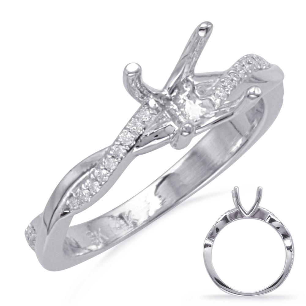 This Engagement Ring  is available in 14K White Gold. There are a total of 36 stones. There are Rounds with a total carat weight of 0.14 set in a Micro Prong setting.