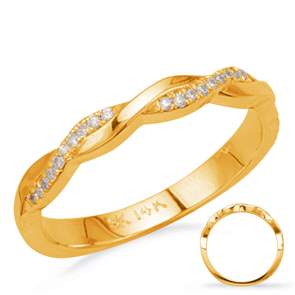 This Band is available in 14K Yellow Gold. There are a total of 38 stones. There are Round with a total carat weight of 0.15 set in a Micro Prong setting.