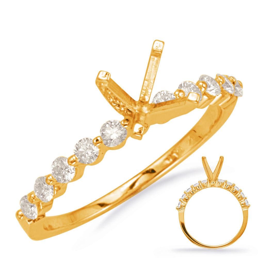This Engagement Ring  is available in 14K Yellow Gold. There are a total of 10 stones. There are Rounds with a total carat weight of 0.39 set in a Prong Set|Shared Prongs setting.
