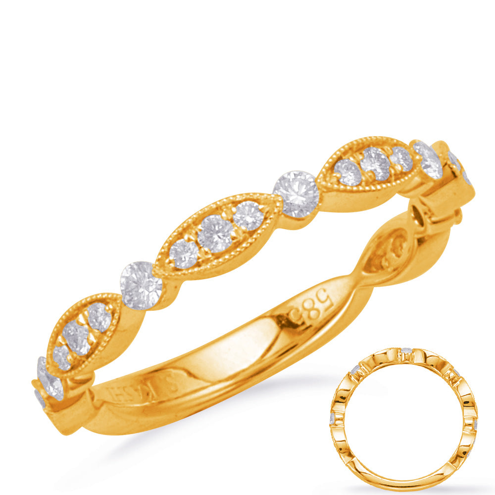 This Band is available in 14K Yellow Gold. There are a total of 23 stones. There are Round with a total carat weight of 0.37 set in a Micro Prong|Prong Set setting.