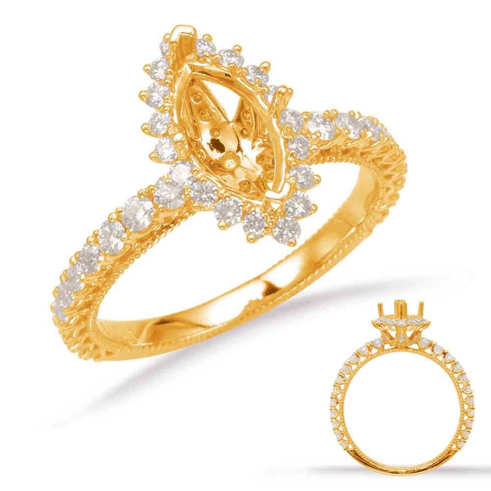 This Engagement Ring  is available in 14K Yellow Gold. There are a total of 56 stones. There are Rounds with a total carat weight of 0.81 set in a Micro Prong setting.