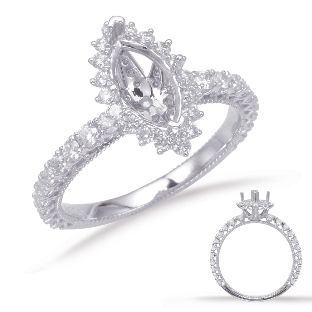 This Engagement Ring  is available in 14K White Gold. There are a total of 54 stones. There are Rounds with a total carat weight of 0.67 set in a Micro Prong setting.