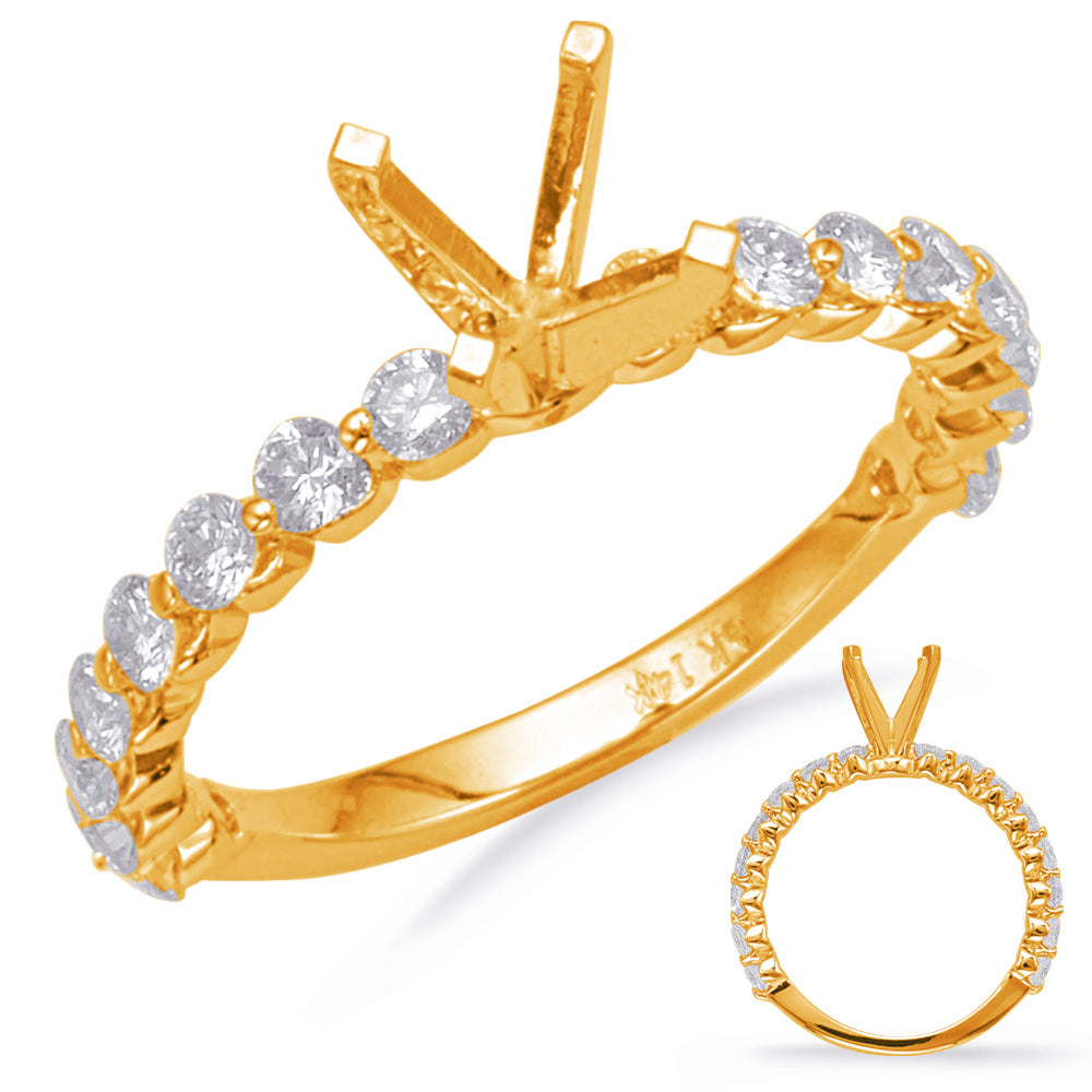This Engagement Ring  is available in 14K Yellow Gold. There are a total of 16 stones. There are Rounds with a total carat weight of 0.79 set in a Prong Set|Shared Prongs setting.
