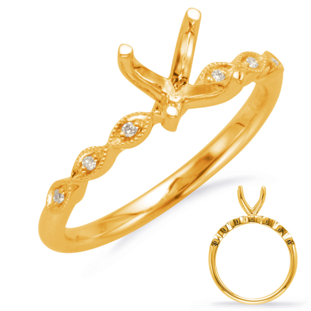 This Engagement Ring  is available in 14K Yellow Gold. There are a total of 6 stones. There are Rounds with a total carat weight of 0.03 set in a Micro Prong setting.