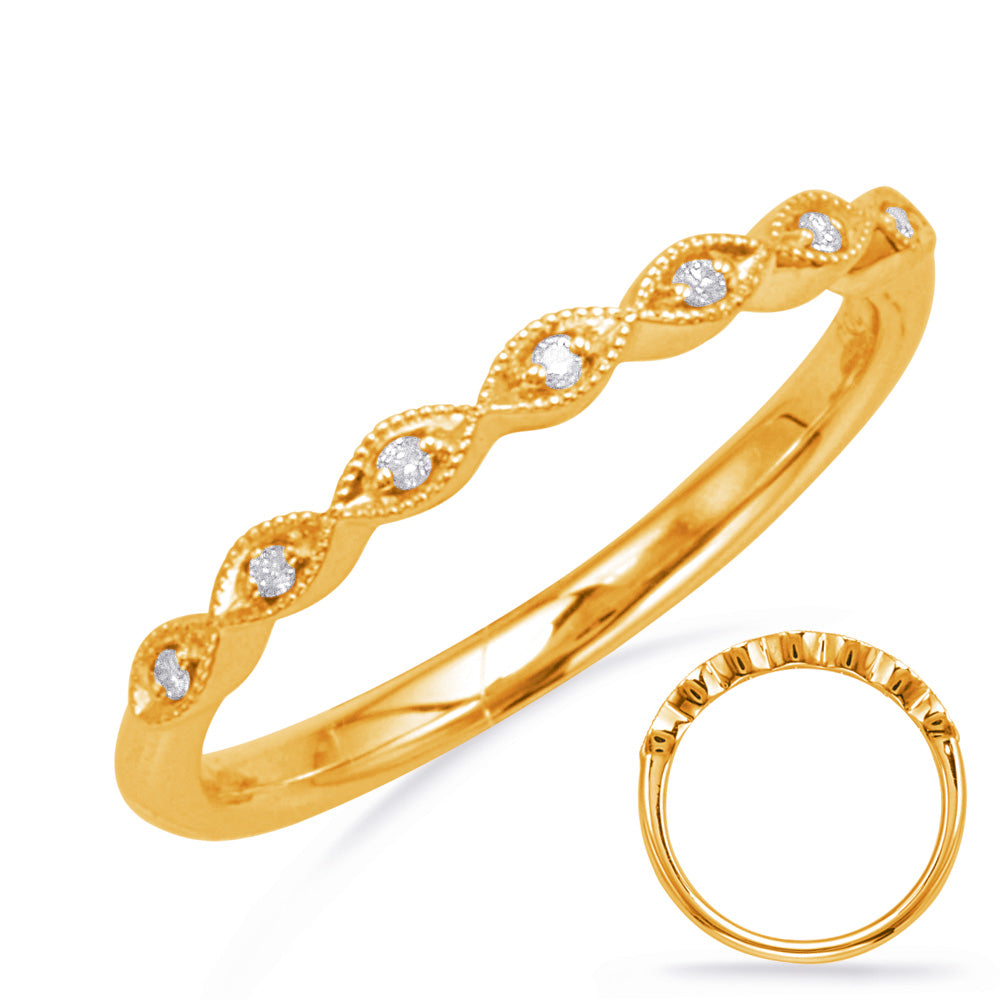 This Band is available in 14K Yellow Gold. There are a total of 7 stones. There are Round with a total carat weight of 0.04 set in a Micro Prong setting.