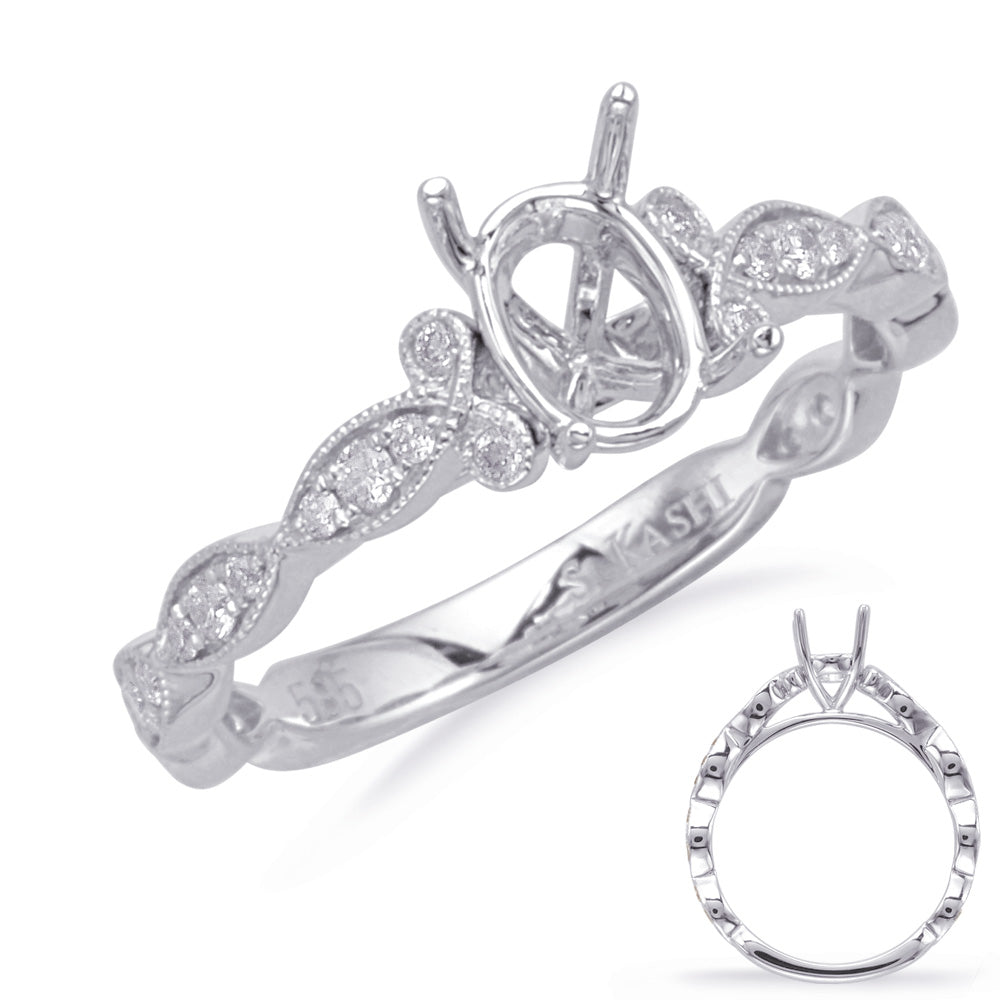 This Engagement Ring  is available in 14K White Gold. There are a total of 28 stones. There are Rounds with a total carat weight of 0.22 set in a Bezel Set|Micro Prong setting.