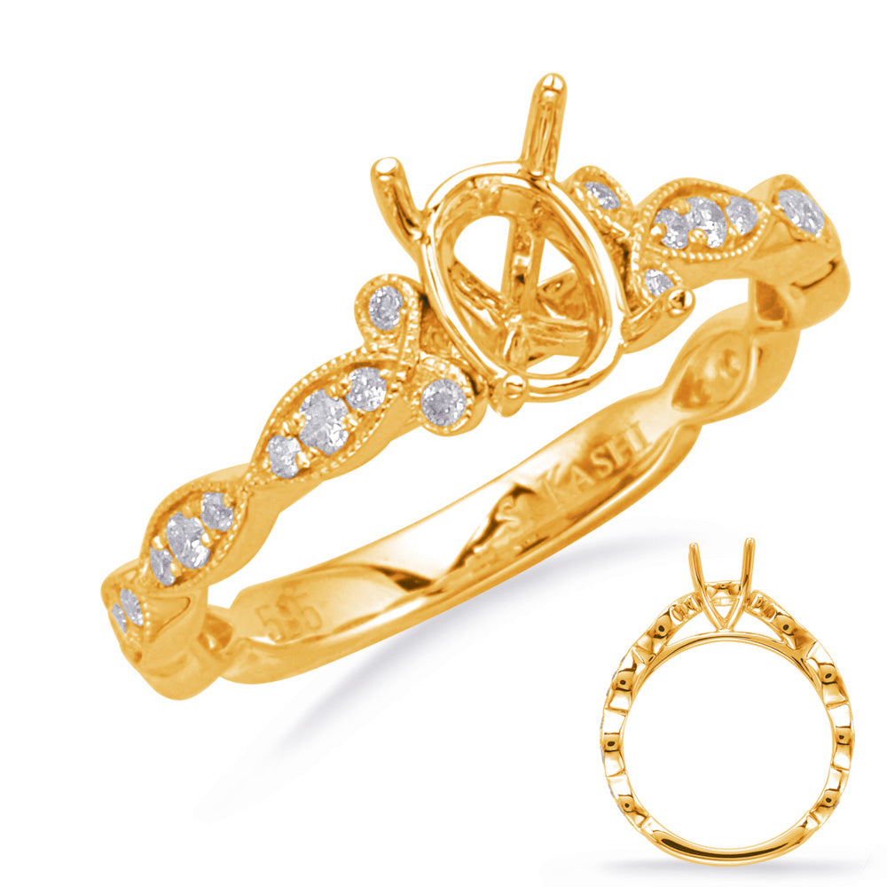 This Engagement Ring  is available in 14K Yellow Gold. There are a total of 28 stones. There are Rounds with a total carat weight of 0.22 set in a Bezel Set|Micro Prong setting.