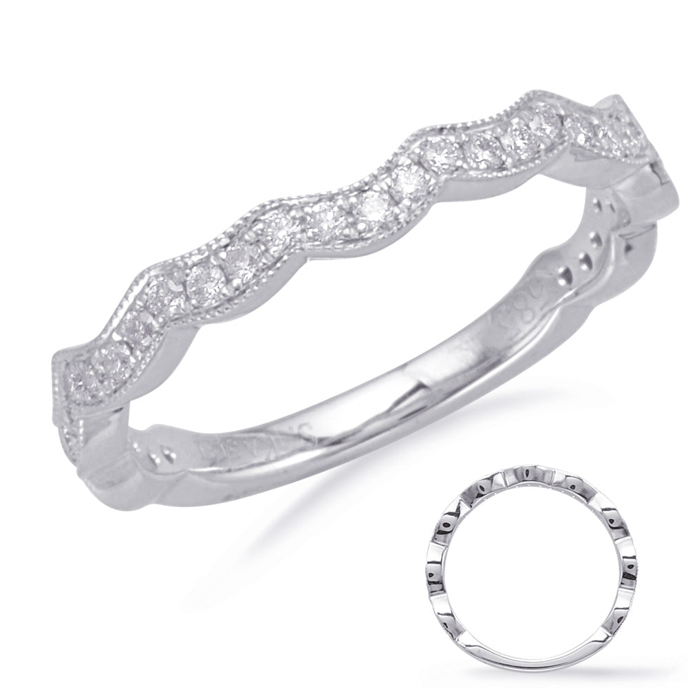 This Band is available in 14K White Gold. There are a total of 33 stones. There are Round with a total carat weight of 0.28 set in a Micro Prong setting.