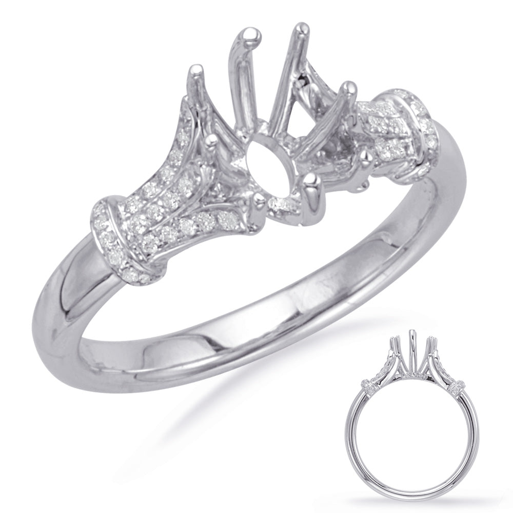 This Engagement Ring  is available in 14K White Gold. There are a total of 48 stones. There are Rounds with a total carat weight of 0.14 set in a Micro Prong setting.