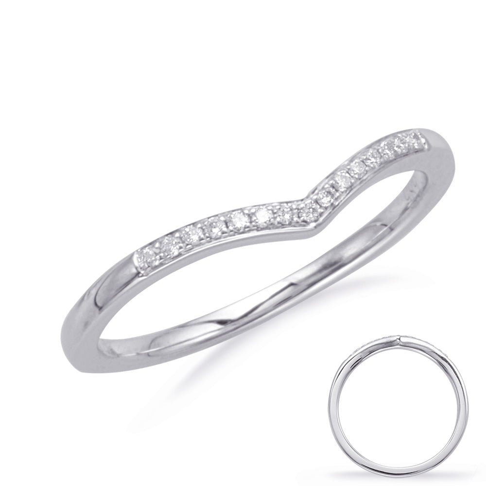 This Band is available in 14K White Gold. There are a total of 15 stones. There are Round with a total carat weight of 0.06 set in a Micro Prong setting.