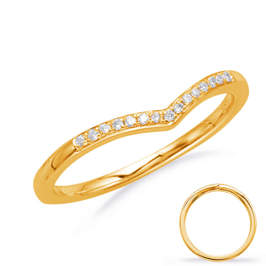 This Band is available in 14K Yellow Gold. There are a total of 15 stones. There are Round with a total carat weight of 0.06 set in a Micro Prong setting.