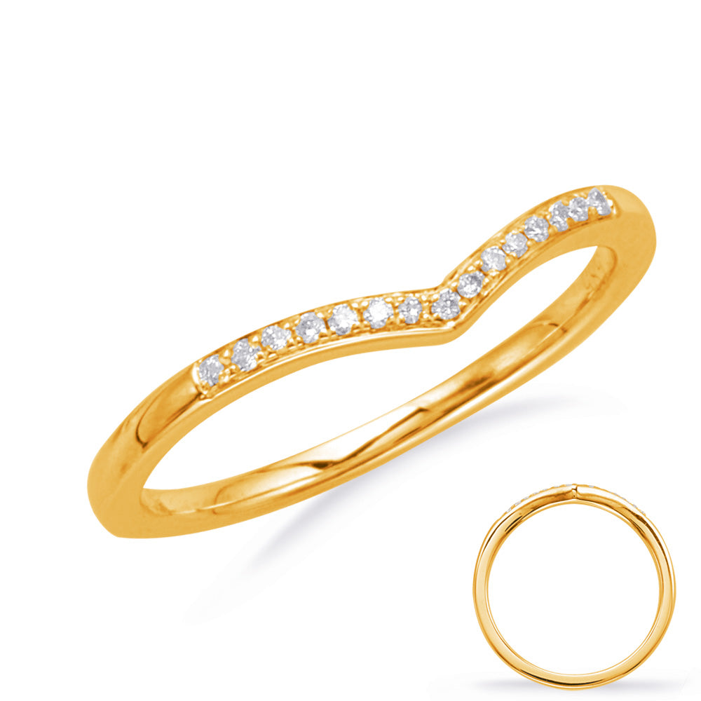 This Band is available in 14K Yellow Gold. There are a total of 15 stones. There are Round with a total carat weight of 0.06 set in a Micro Prong setting.