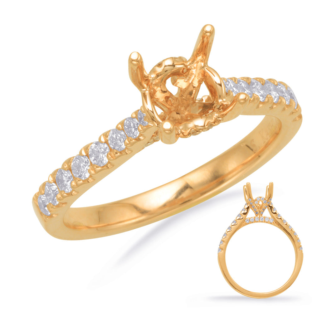 This Engagement Ring  is available in 14K Yellow Gold. There are a total of 56 stones. There are Rounds with a total carat weight of 0.51 set in a Micro Prong|Prong Set setting.
