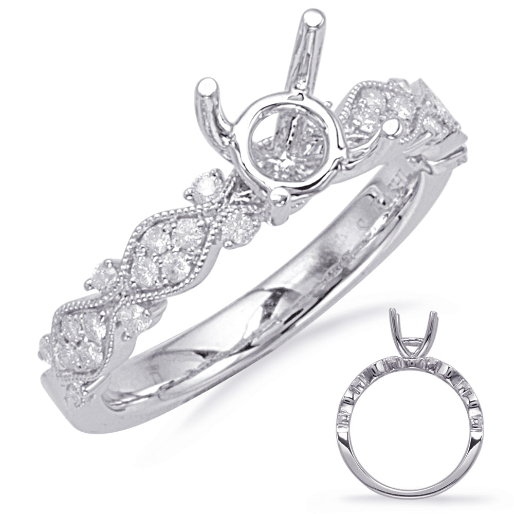This Engagement Ring  is available in 14K White Gold. There are a total of 28 stones. There are Rounds with a total carat weight of 0.23 set in a Micro Prong setting.