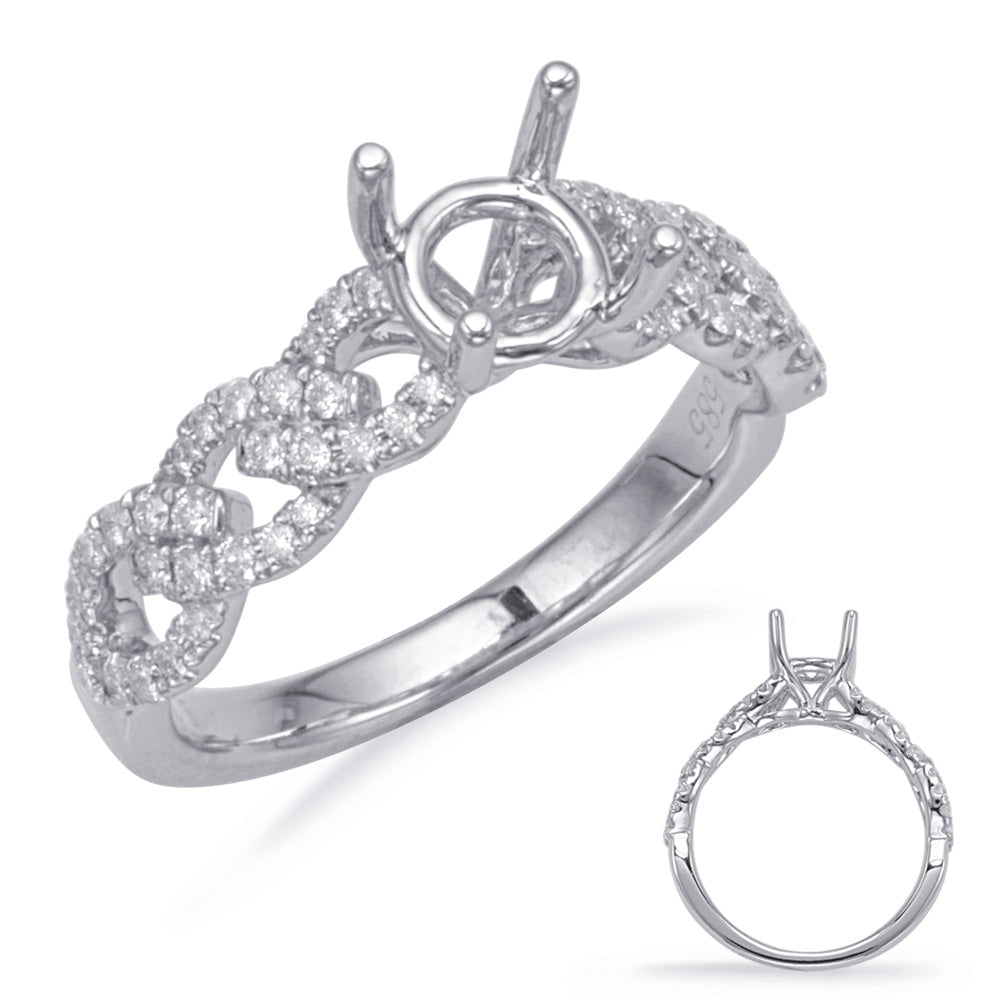 This Engagement Ring  is available in 14K White Gold. There are a total of 58 stones. There are Rounds with a total carat weight of 0.29 set in a Micro Prong setting.