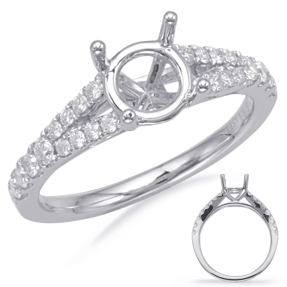 This Engagement Ring  is available in 14K White Gold. There are a total of 24 stones. There are Rounds with a total carat weight of 0.34 set in a Micro Prong setting.
