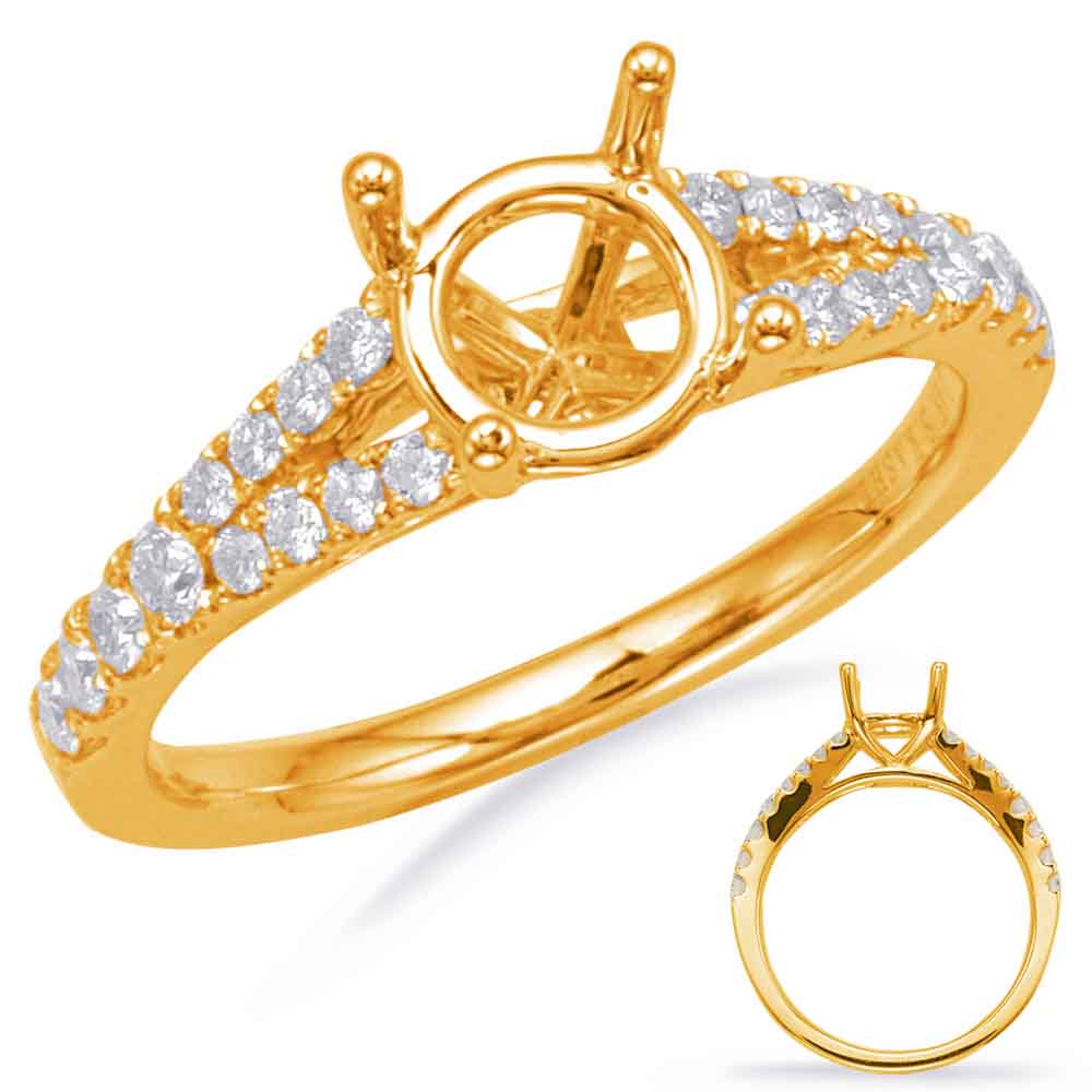 This Engagement Ring  is available in 14K Yellow Gold. There are a total of 24 stones. There are Rounds with a total carat weight of 0.34 set in a Micro Prong setting.