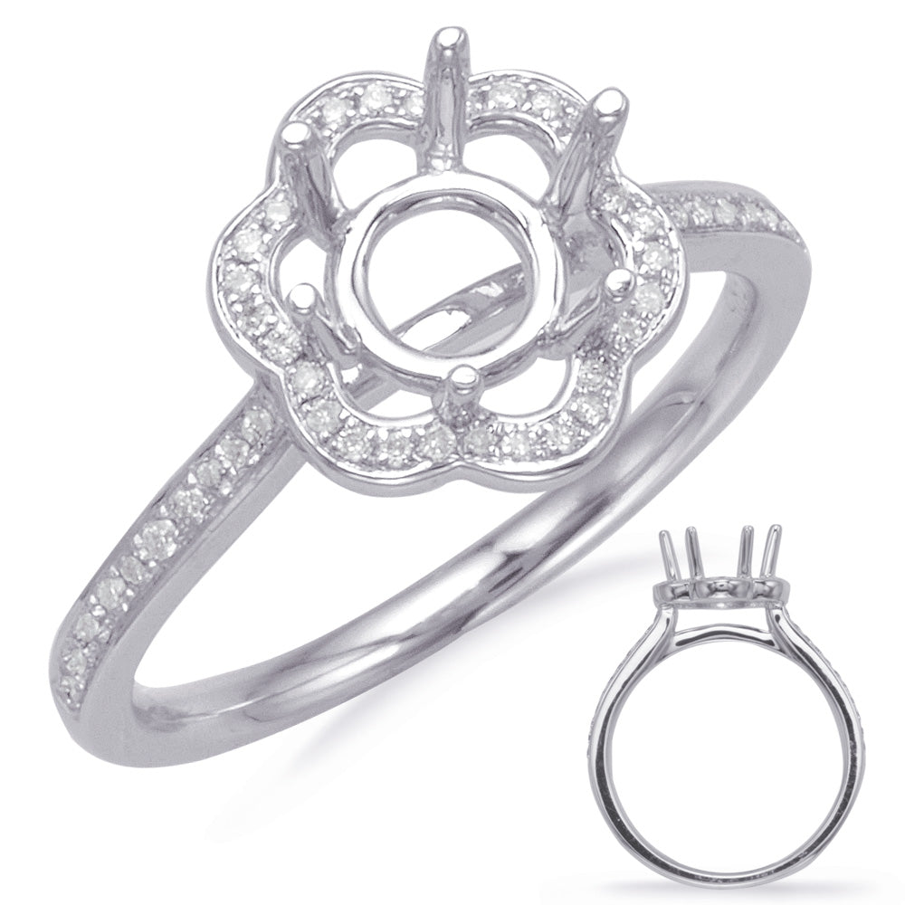 This Engagement Ring  is available in 14K White Gold. There are a total of 52 stones. There are Rounds with a total carat weight of 0.17 set in a Micro Prong setting.
