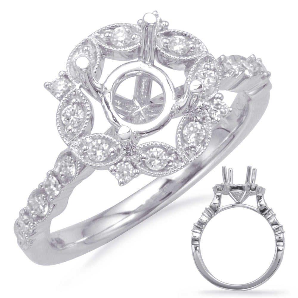 This Engagement Ring  is available in 14K White Gold. There are a total of 22 stones. There are Rounds with a total carat weight of 0.28 set in a Micro Prong|Prong Set setting.