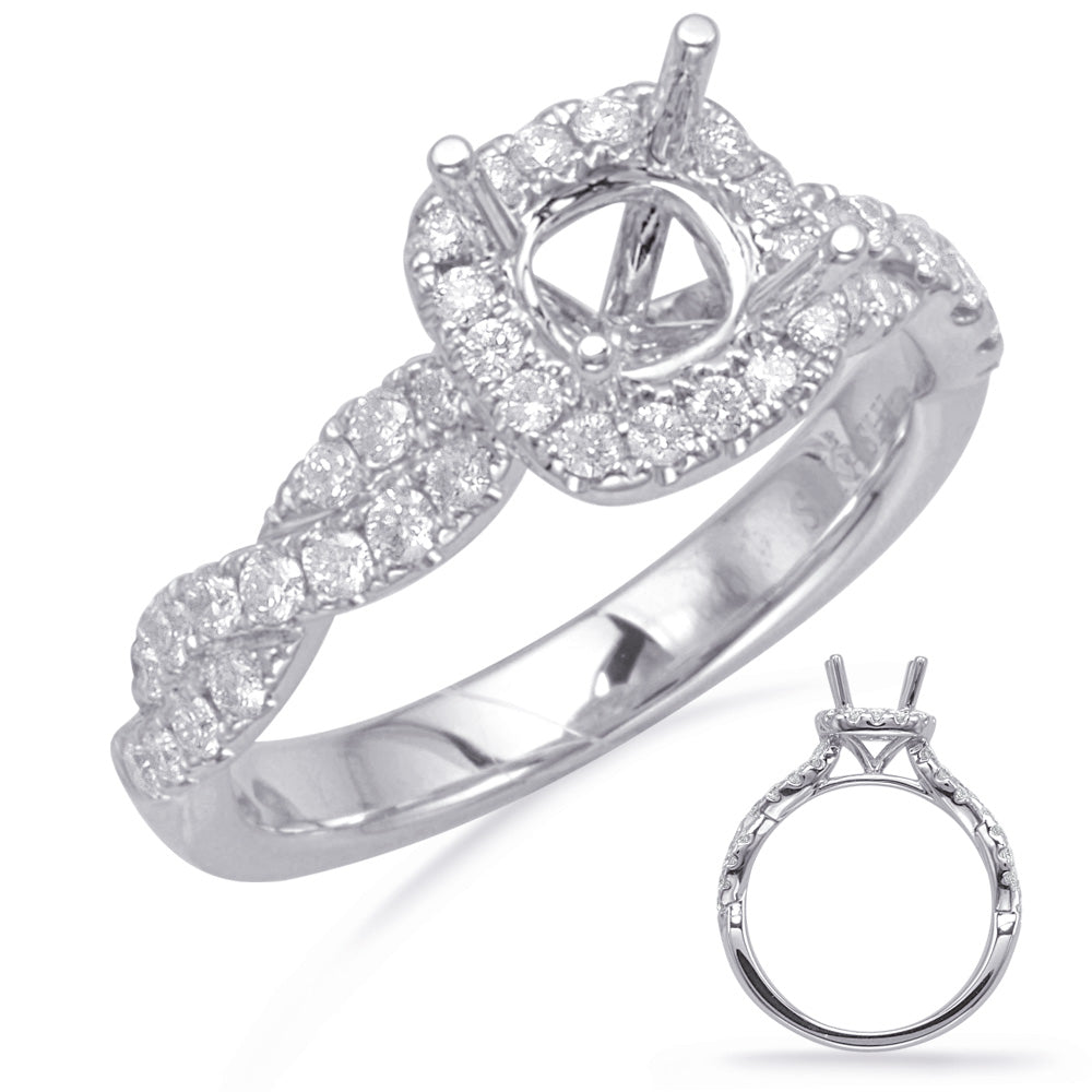 This Engagement Ring  is available in 14K White Gold. There are a total of 44 stones. There are Rounds with a total carat weight of 0.53 set in a Micro Prong setting.