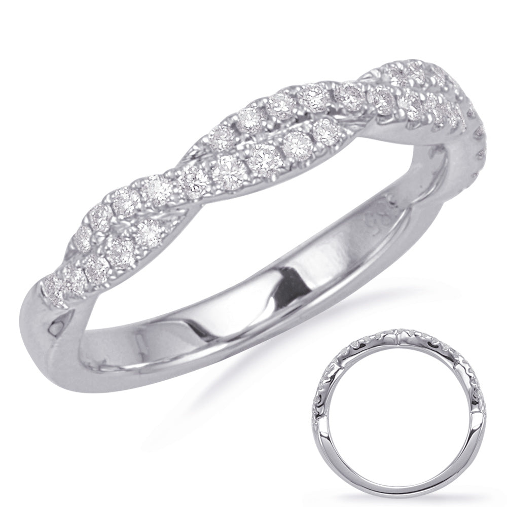 This Band is available in 14K White Gold. There are a total of 38 stones. There are Round with a total carat weight of 0.31 set in a Micro Prong setting.
