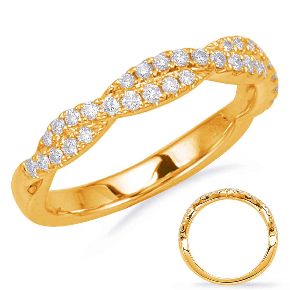 This Band is available in 14K Yellow Gold. There are a total of 38 stones. There are Round with a total carat weight of 0.31 set in a Micro Prong setting.