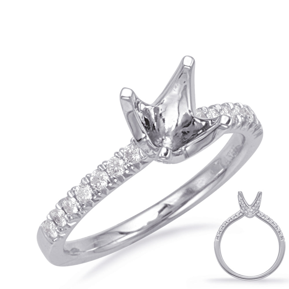 This Engagement Ring  is available in 14K White Gold. There are a total of 48 stones. There are Rounds with a total carat weight of 0.32 set in a Micro Prong setting.