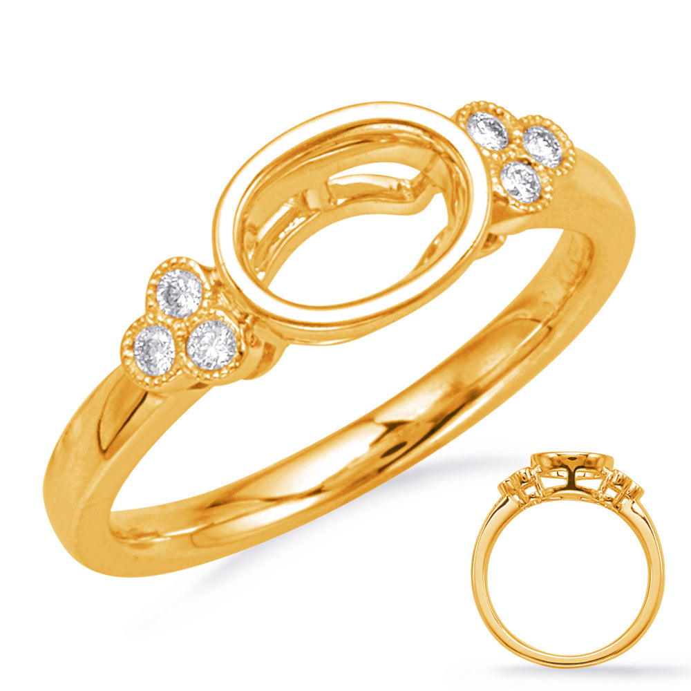 This Engagement Ring  is available in 14K Yellow Gold. There are a total of 6 stones. There are Rounds with a total carat weight of 0.08 set in a Bezel Set setting.