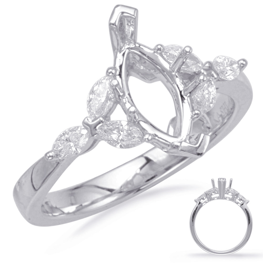 This Engagement Ring  is available in 14K White Gold. There are a total of 6 stones. There are Marquise with a total carat weight of 0.36 set in a Prong Set|Shared Prongs setting.