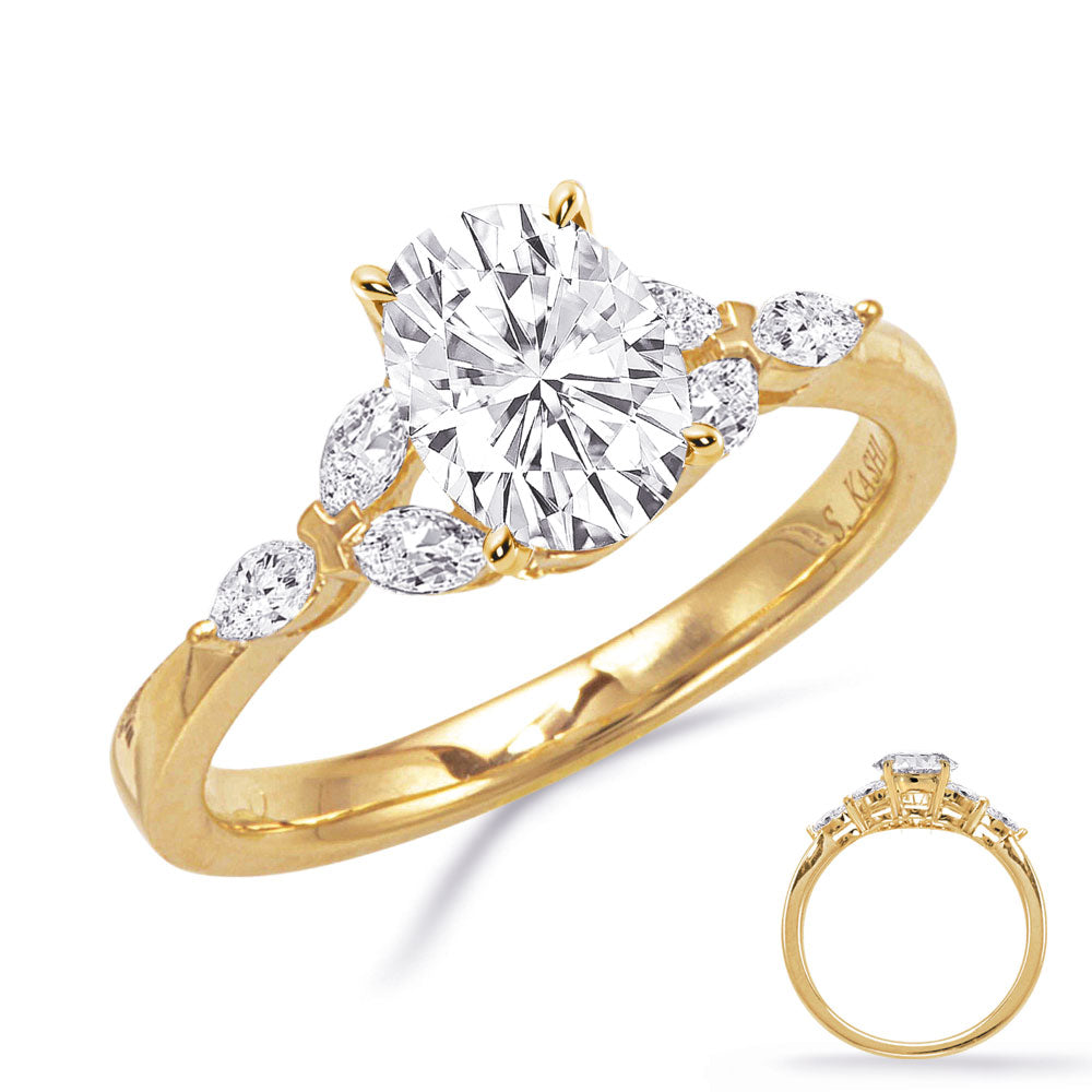 This Engagement Ring  is available in 14K Yellow Gold. There are a total of 6 stones. There are Marquise with a total carat weight of 0.33 set in a Prong Set|Shared Prongs setting.