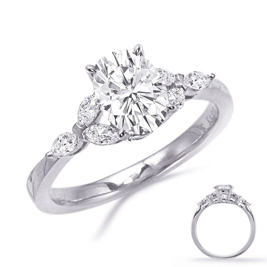 This Engagement Ring  is available in 14K White Gold. There are a total of 6 stones. There are Marquise with a total carat weight of 0.35 set in a Prong Set|Shared Prongs setting.