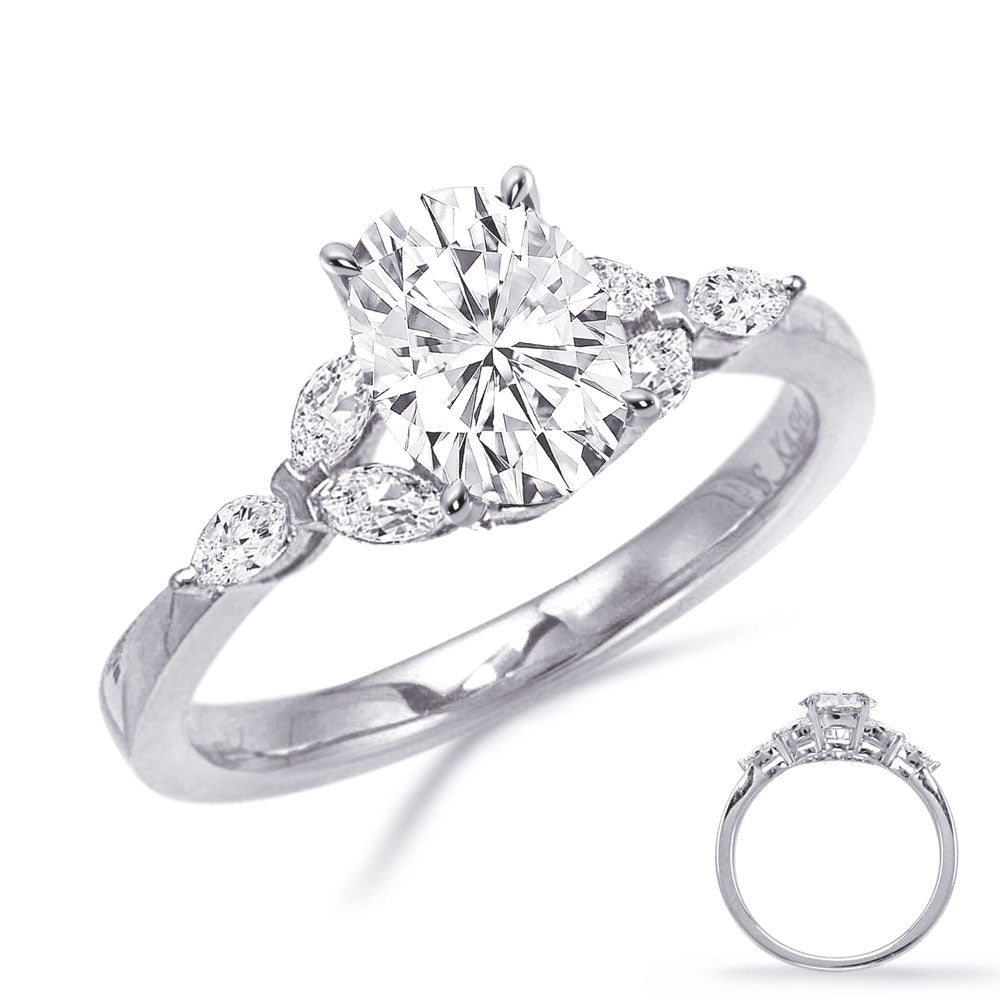 This Engagement Ring  is available in 14K White Gold. There are a total of 6 stones. There are Marquise with a total carat weight of 0.35 set in a Prong Set|Shared Prongs setting.