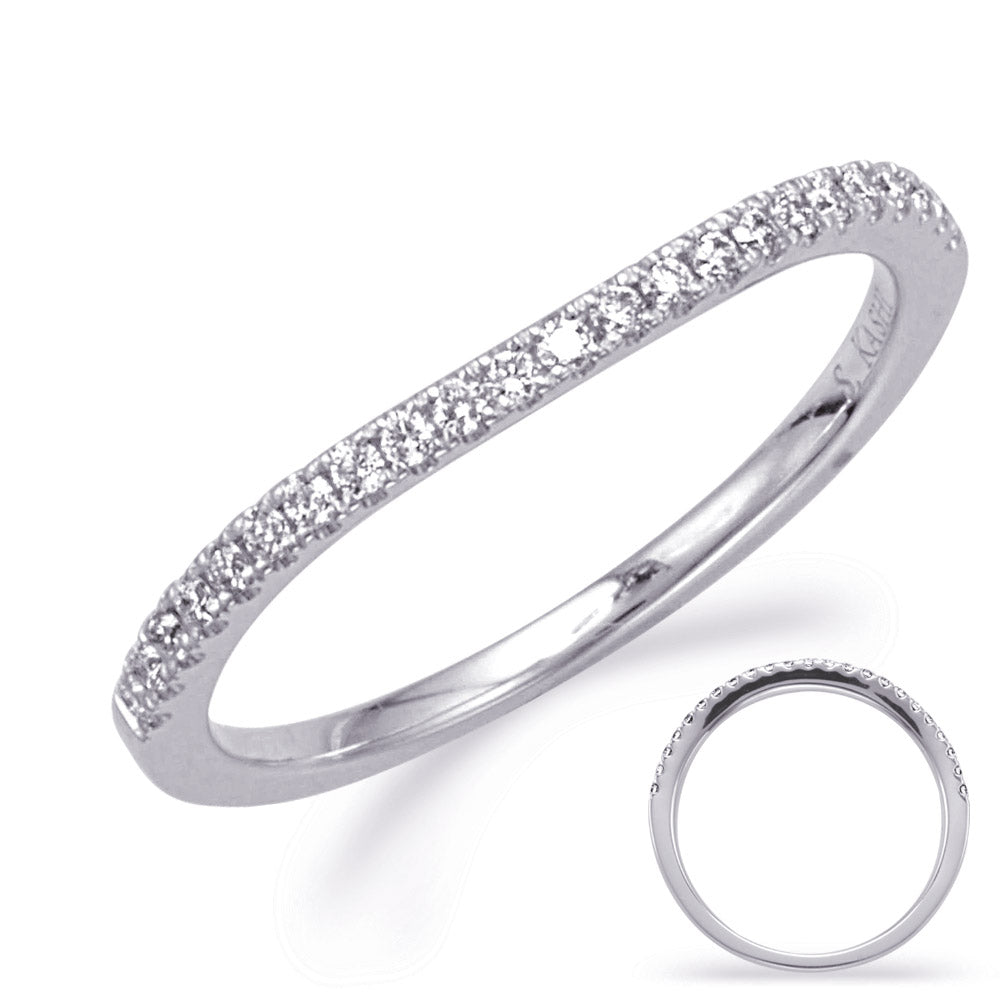 This Band is available in 14K White Gold. There are a total of 23 stones. There are Round with a total carat weight of 0.16 set in a Micro Prong|Prong Set setting.