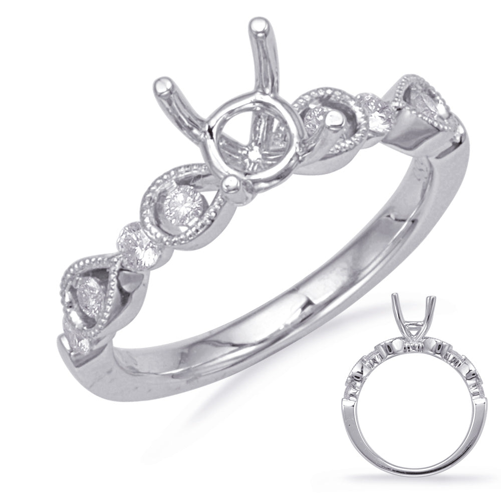 This Engagement Ring  is available in 14K White Gold. There are a total of 8 stones. There are Rounds with a total carat weight of 0.26 set in a Prong Set setting.