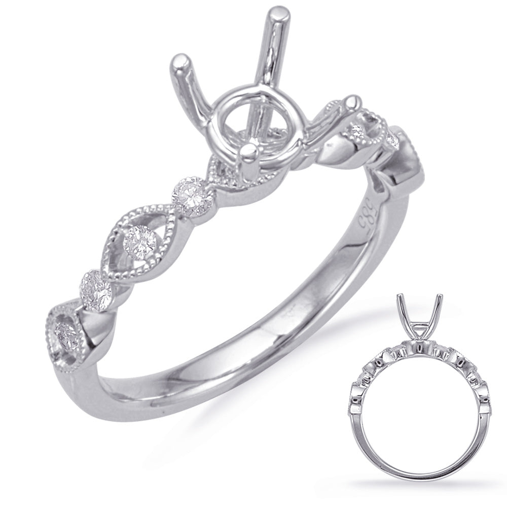 This Engagement Ring  is available in 14K White Gold. There are a total of 8 stones. There are Rounds with a total carat weight of 0.19 set in a Prong Set setting.