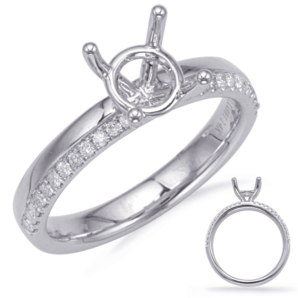 This Engagement Ring  is available in 14K White Gold. There are a total of 24 stones. There are Rounds with a total carat weight of 0.14 set in a Micro Prong setting.