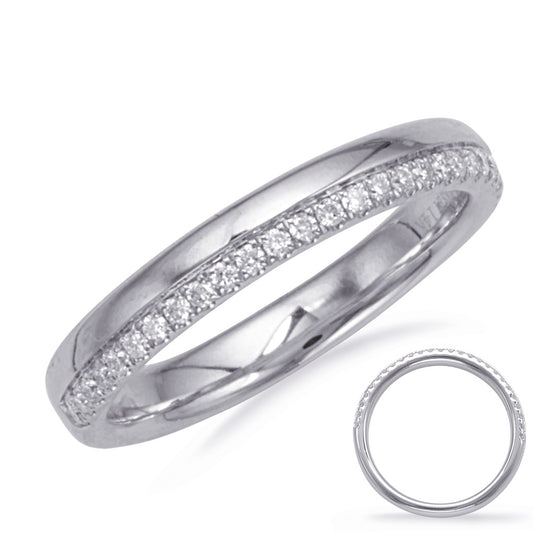 This Band is available in 14K White Gold. There are a total of 26 stones. There are Round with a total carat weight of 0.16 set in a Micro Prong setting.