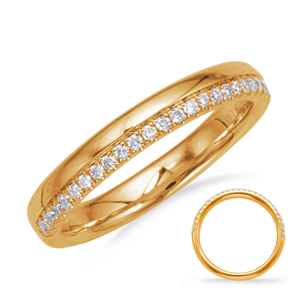 This Band is available in 14K Yellow Gold. There are a total of 26 stones. There are Round with a total carat weight of 0.16 set in a Micro Prong setting.