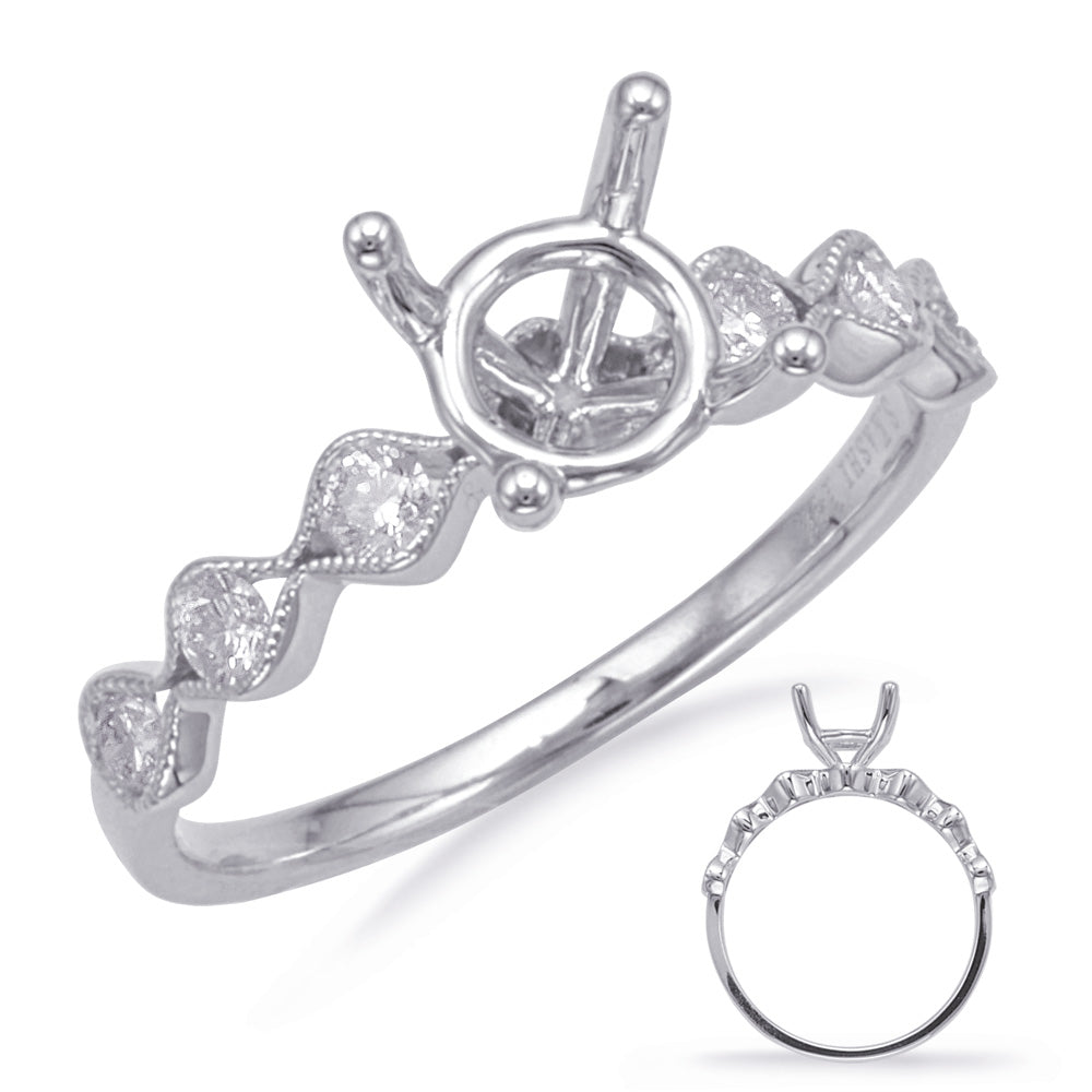 This Engagement Ring  is available in 14K White Gold. There are a total of 6 stones. There are Rounds with a total carat weight of 0.26 set in a Channel Set setting.