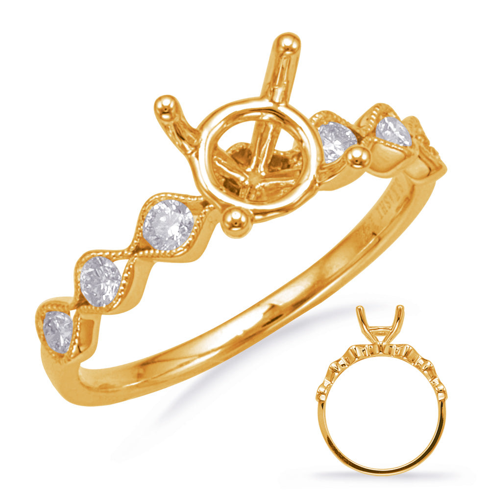 This Engagement Ring  is available in 14K Yellow Gold. There are a total of 6 stones. There are Rounds with a total carat weight of 0.26 set in a Channel Set setting.