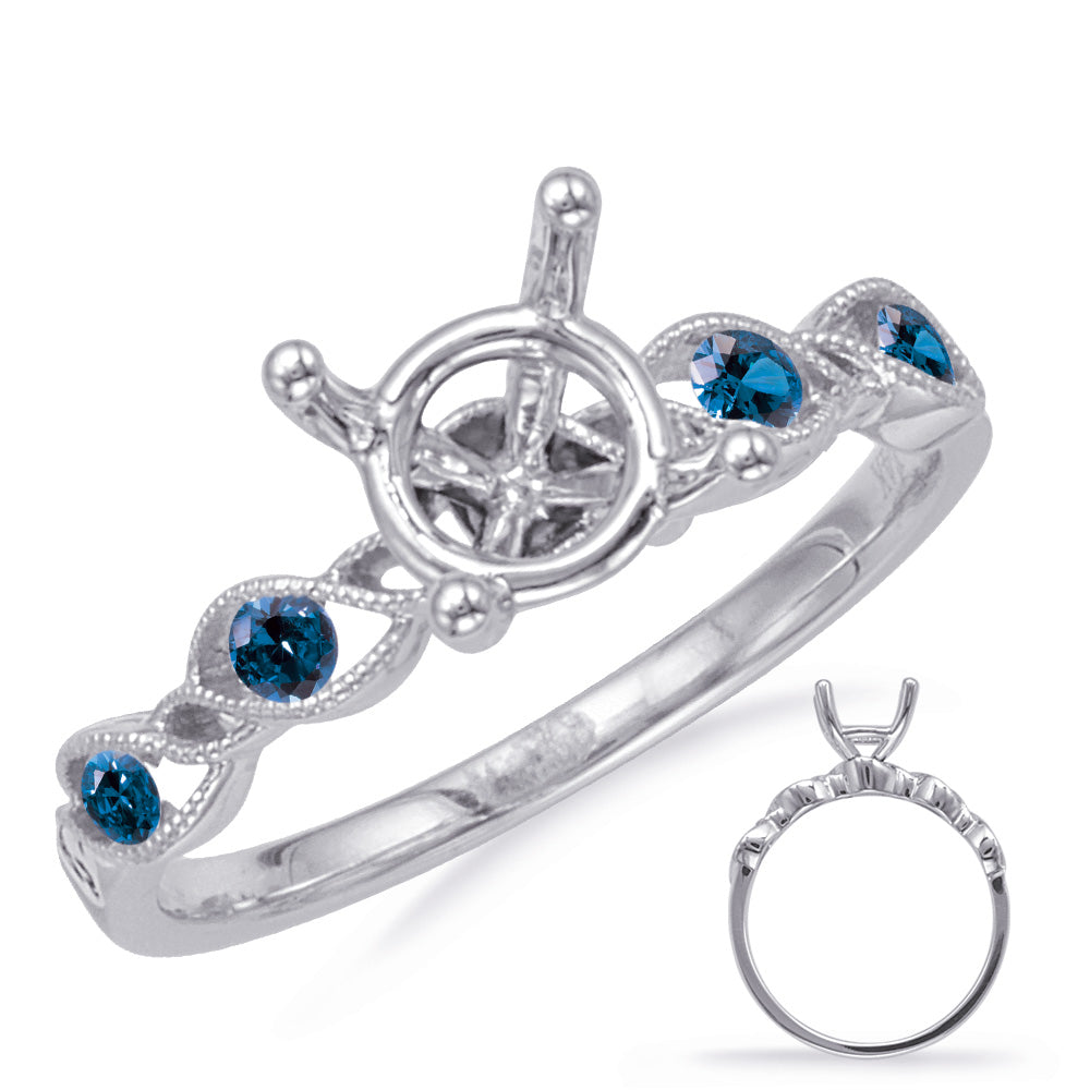 This Engagement Ring  is available in 14K White Gold. There are a total of 4 stones. There are Sapphire with a total carat weight of 0.22 set in a Channel Set setting.
